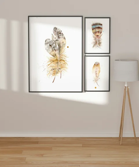 Image of a feather watercolor painting by Shayna Larsen, originals & prints available