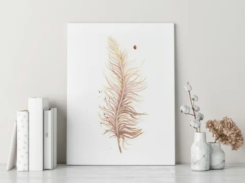 Image of a feather watercolor painting by Shayna Larsen, originals & prints available