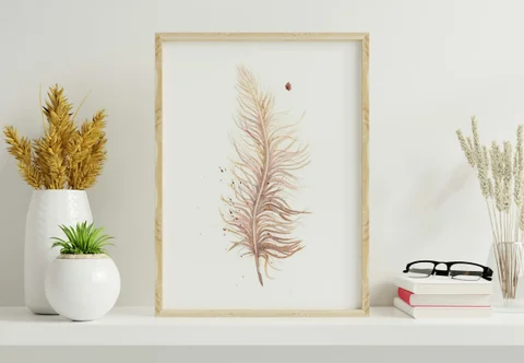 Image of a feather watercolor painting by Shayna Larsen, originals & prints available