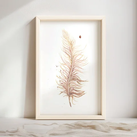 Image of a feather watercolor painting by Shayna Larsen, originals & prints available