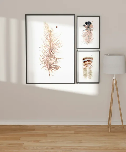 Image of a feather watercolor painting by Shayna Larsen, originals & prints available