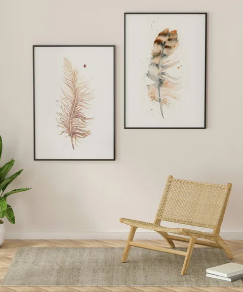 Image of a feather watercolor painting by Shayna Larsen, originals & prints available