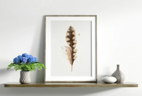 Image of a feather watercolor painting by Shayna Larsen, originals & prints available