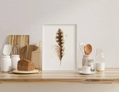 Image of a feather watercolor painting by Shayna Larsen, originals & prints available