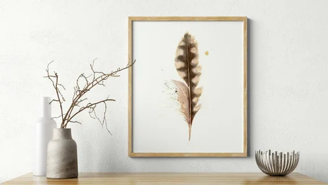 Image of a feather watercolor painting by Shayna Larsen, originals & prints available