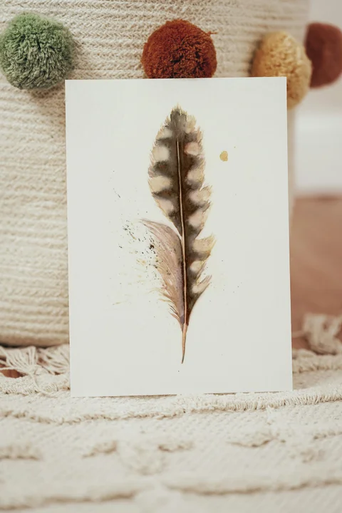 Image of a feather watercolor painting by Shayna Larsen, originals & prints available