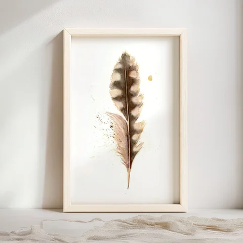 Image of a feather watercolor painting by Shayna Larsen, originals & prints available
