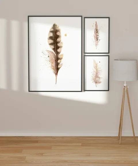 Image of a feather watercolor painting by Shayna Larsen, originals & prints available