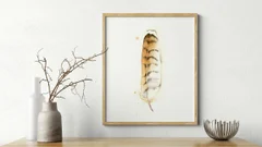 Image of a feather watercolor painting by Shayna Larsen, originals & prints available