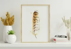 Image of a feather watercolor painting by Shayna Larsen, originals & prints available