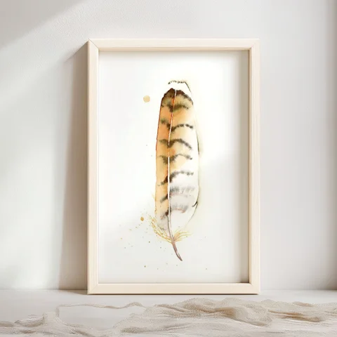 Image of a feather watercolor painting by Shayna Larsen, originals & prints available