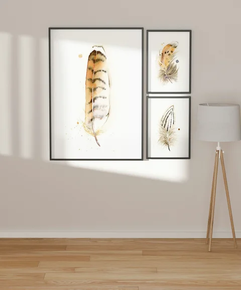 Image of a feather watercolor painting by Shayna Larsen, originals & prints available