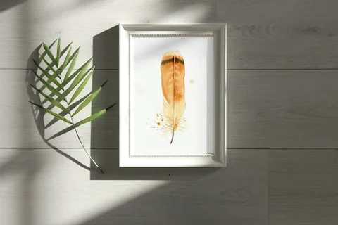 Image of a feather watercolor painting by Shayna Larsen, originals & prints available