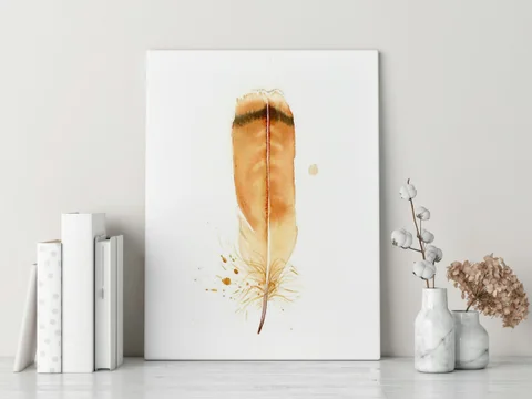Image of a feather watercolor painting by Shayna Larsen, originals & prints available