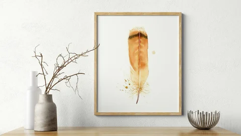 Image of a feather watercolor painting by Shayna Larsen, originals & prints available