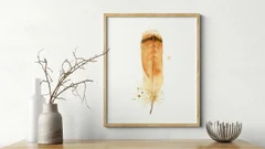 Image of a feather watercolor painting by Shayna Larsen, originals & prints available