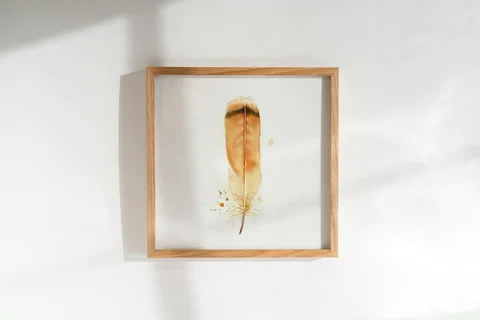 Image of a feather watercolor painting by Shayna Larsen, originals & prints available