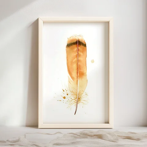 Image of a feather watercolor painting by Shayna Larsen, originals & prints available