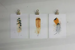 Image of a feather watercolor painting by Shayna Larsen, originals & prints available