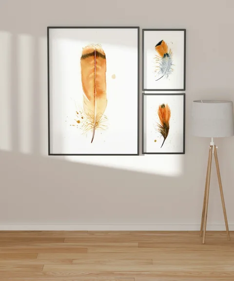 Image of a feather watercolor painting by Shayna Larsen, originals & prints available