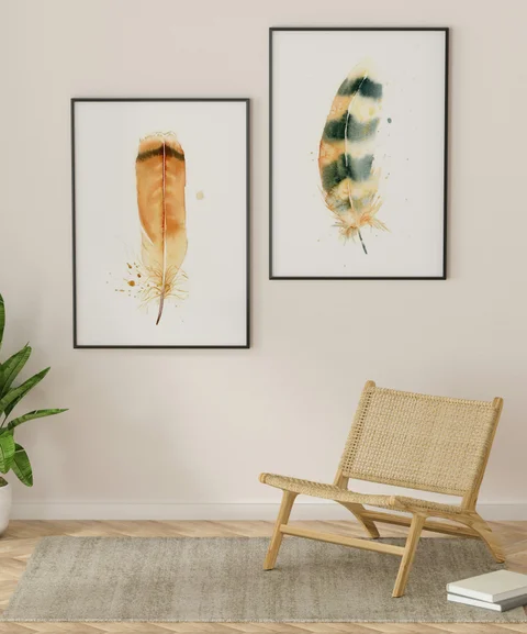 Image of a feather watercolor painting by Shayna Larsen, originals & prints available