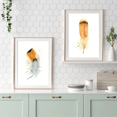 Image of a feather watercolor painting by Shayna Larsen, originals & prints available