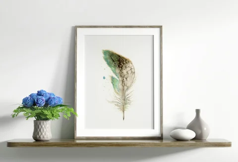 Image of a feather watercolor painting by Shayna Larsen, originals & prints available