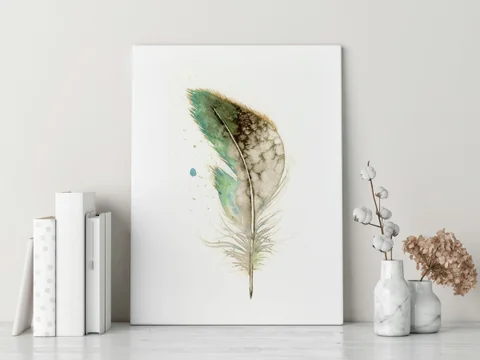 Image of a feather watercolor painting by Shayna Larsen, originals & prints available