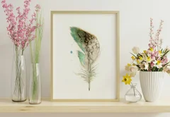 Image of a feather watercolor painting by Shayna Larsen, originals & prints available