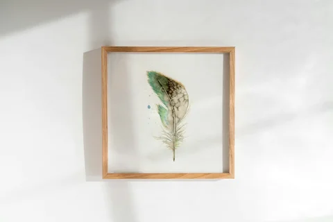 Image of a feather watercolor painting by Shayna Larsen, originals & prints available