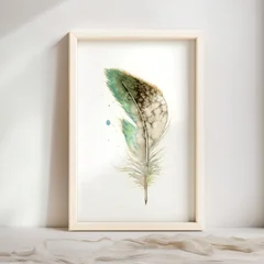 Image of a feather watercolor painting by Shayna Larsen, originals & prints available