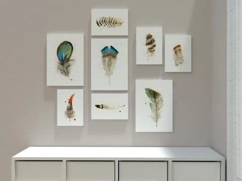 Image of a feather watercolor painting by Shayna Larsen, originals & prints available