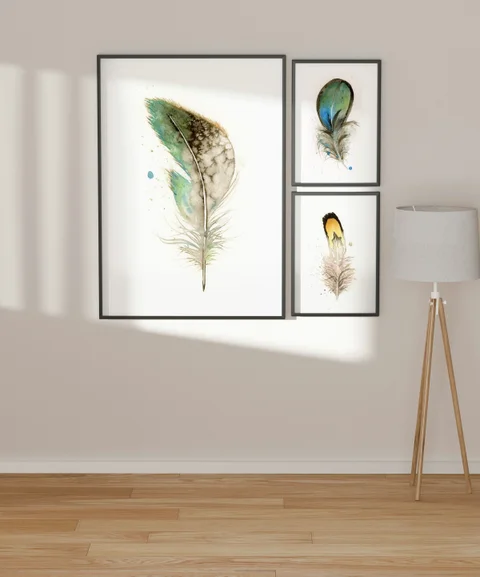 Image of a feather watercolor painting by Shayna Larsen, originals & prints available