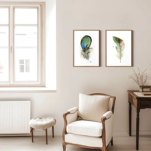 Image of a feather watercolor painting by Shayna Larsen, originals & prints available
