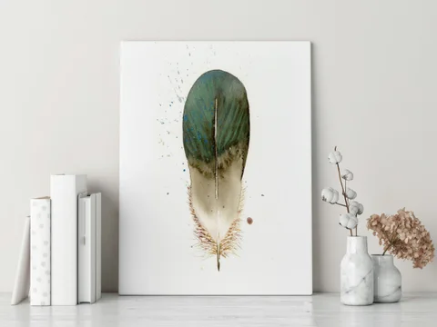 Image of a feather watercolor painting by Shayna Larsen, originals & prints available