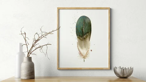 Image of a feather watercolor painting by Shayna Larsen, originals & prints available