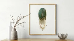Image of a feather watercolor painting by Shayna Larsen, originals & prints available