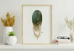 Image of a feather watercolor painting by Shayna Larsen, originals & prints available