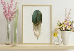Image of a feather watercolor painting by Shayna Larsen, originals & prints available