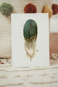 Image of a feather watercolor painting by Shayna Larsen, originals & prints available