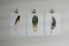 Image of a feather watercolor painting by Shayna Larsen, originals & prints available