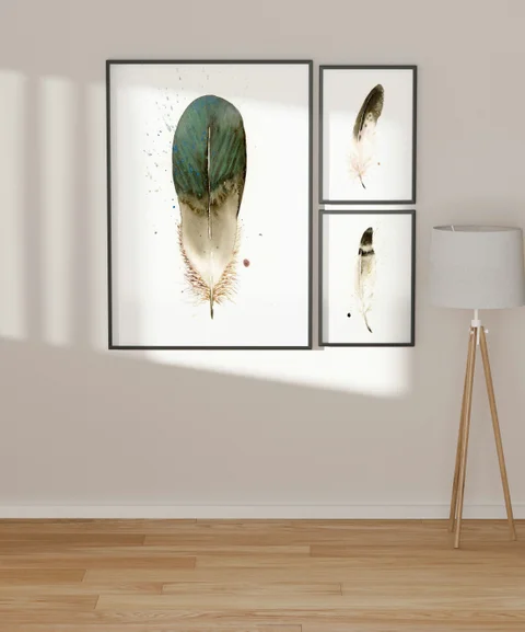 Image of a feather watercolor painting by Shayna Larsen, originals & prints available