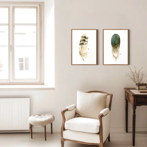 Image of a feather watercolor painting by Shayna Larsen, originals & prints available