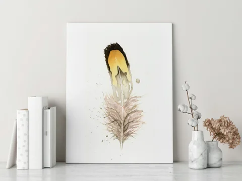 Image of a feather watercolor painting by Shayna Larsen, originals & prints available