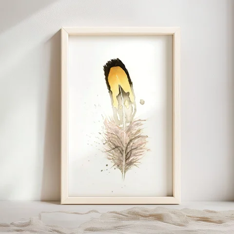 Image of a feather watercolor painting by Shayna Larsen, originals & prints available