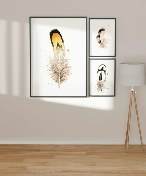 Image of a feather watercolor painting by Shayna Larsen, originals & prints available