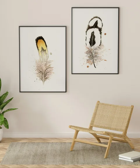 Image of a feather watercolor painting by Shayna Larsen, originals & prints available