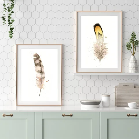 Image of a feather watercolor painting by Shayna Larsen, originals & prints available