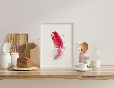 Image of a feather watercolor painting by Shayna Larsen, originals & prints available