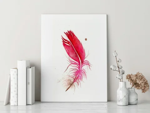 Image of a feather watercolor painting by Shayna Larsen, originals & prints available
